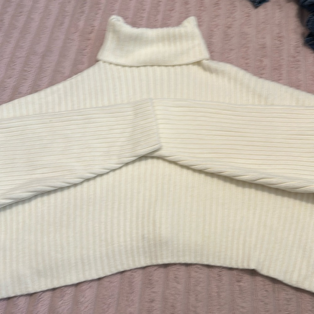 White turtle neck cropped sweater